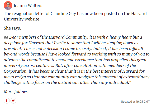 Claudine Gay, President of Harvard University, Plagiarism, Resignation