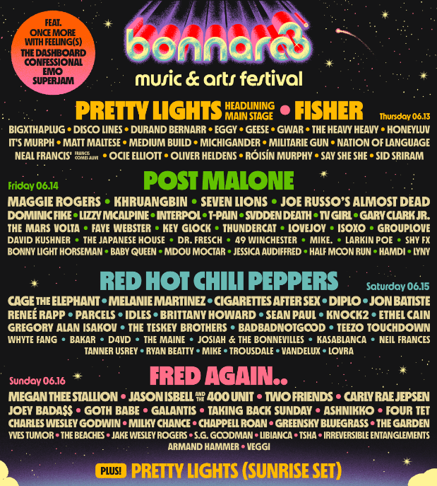 Bonnaroo Lineup 2024, Pretty Lights, Red Hot Chili Peppers, Post Malone