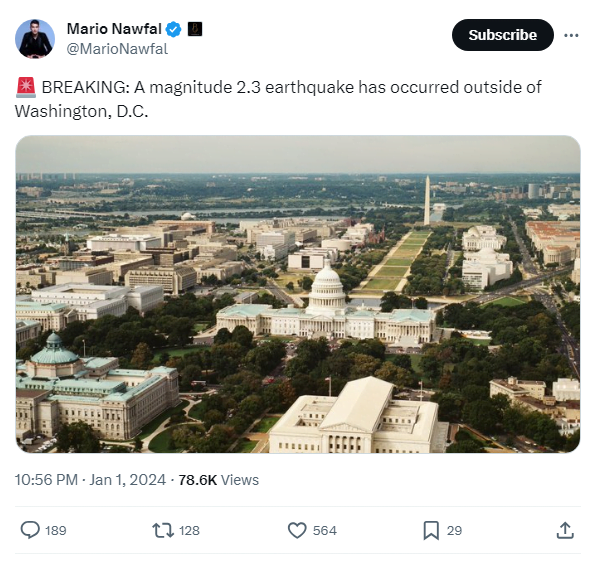 Earthquake in Washington dc, Metropolitan Area